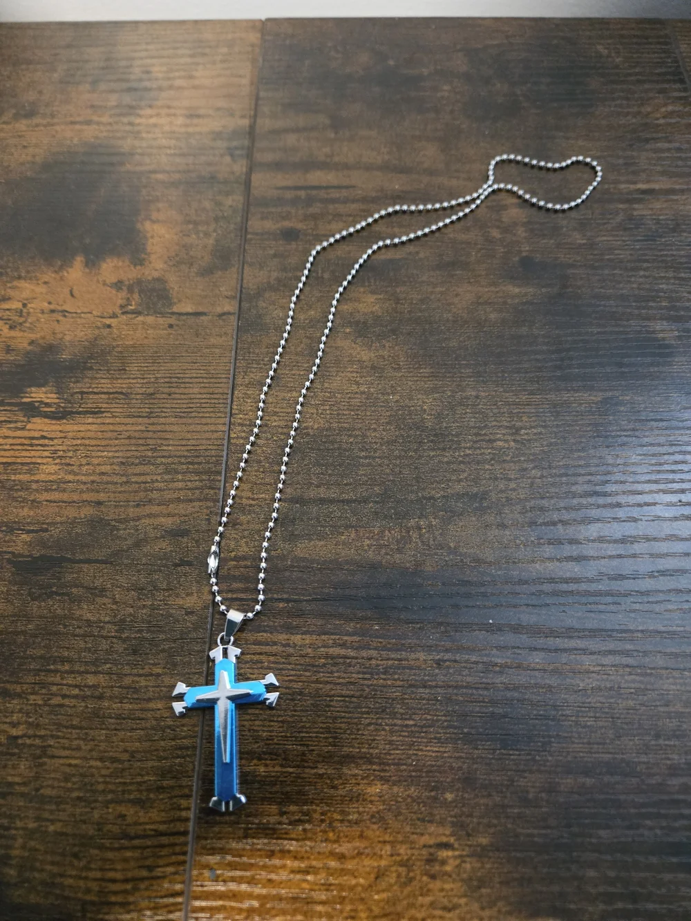 Blue & Silver Cross Pendant Necklace